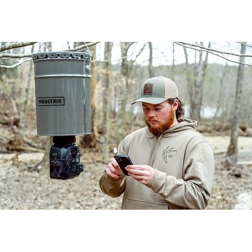 Moultrie 40lb All-in-One Directional Hanging Deer Feeder - 40lb Capacity - Metal Hopper Fish Feeder - Digital Timer with 4 Daily Feeds - Moultrie Connect Bluetooth