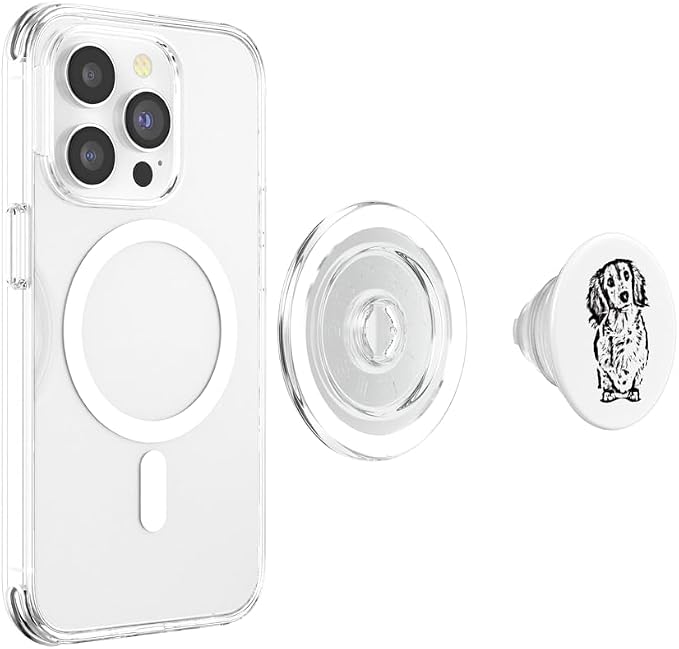 Long Haired Dachshund Cute Doxie Wiener White Black PopSockets Adhesive PopGrip