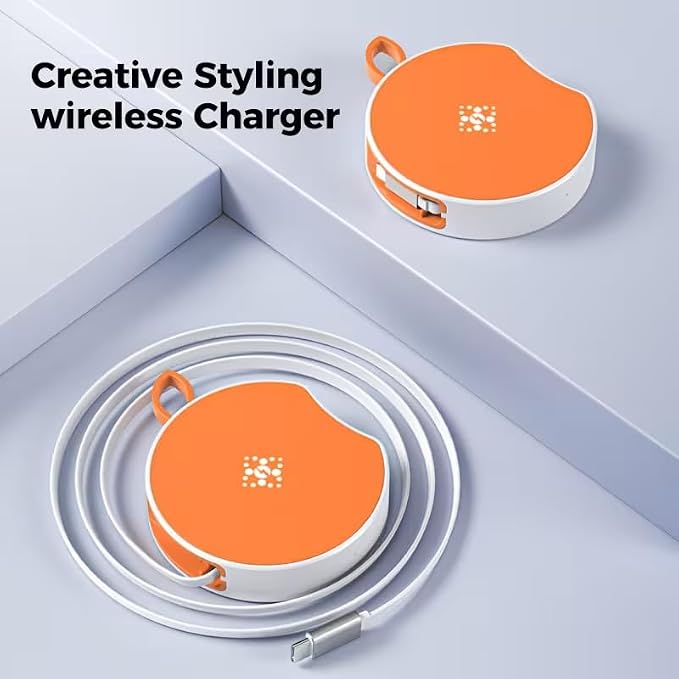 15W Creative Wireless Charger with Hidden Extension Cable for Easy PortabilityOrange