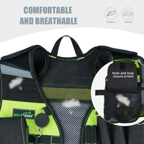 MELOTOUGH Tool Vest Reflective Safety Tool Vest with Removable Phone Holder,Retractable Pen Holder for Electrician,Carpenters,Construction(Lime)
