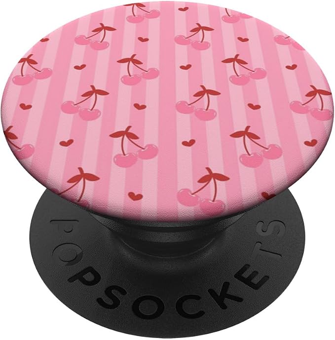 Pink Cherry Heart Stripe Pattern PopSockets PopWallet for MagSafe