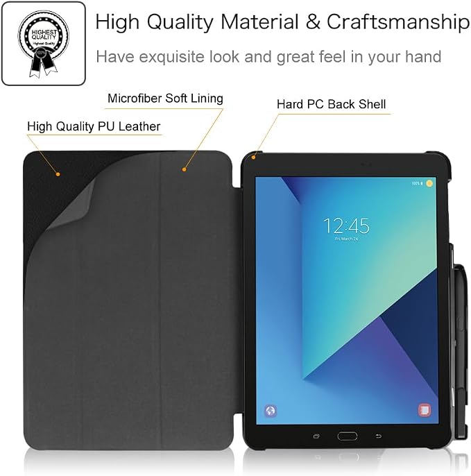 Fintie Slim Shell Case for Samsung Galaxy Tab S3 9.7 2017 Release Black | Lightweight Hardback Soft Microfiber Interior Magnetic Closure S Pen Holder Auto Sleep/Wake