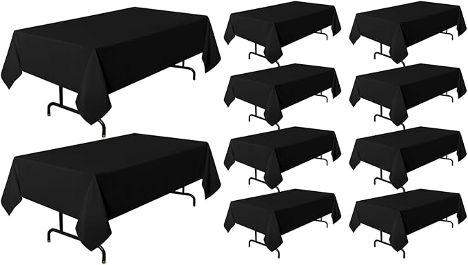 sancua 10 Pack Black Tablecloth 60 x 102 Inch, Rectangle Table Cloth for 6 Feet Tables - Stain and Wrinkle Resistant Washable Polyester Table Cover for Dining Tables, Buffet Parties and Camping