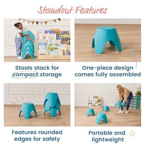 ECR4Kids Ayana Stool Set, Flexible Seating, Turquoise, 4-Pack