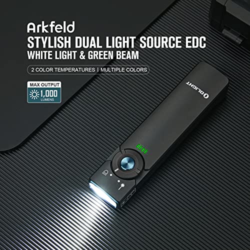 OLIGHT Arkfeld EDC Flat Flashlight, 1000 Lumens White LED Light with Green Beam Combo, Power by Rechargeable Built-in Battery for Outdoors, Emergency, Work (Black CW)