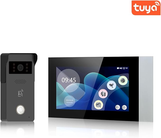 MENGQI-CONTROL Tuya Smart Office/Home Wireless WiFi Doorbell Camera Security Video Intercom for Access Control System Color Touch Screen Phone App Remote Open with Lock/Fobs/Power Supply Doorbell