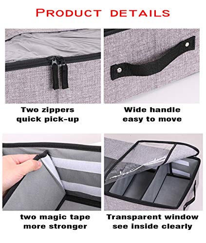 AARAINBOW Foldable Under Bed Clothes Organizer with Lid, Underbed Storage Container with Adjustable Dividers, Clear Window, Gray - color: Gray