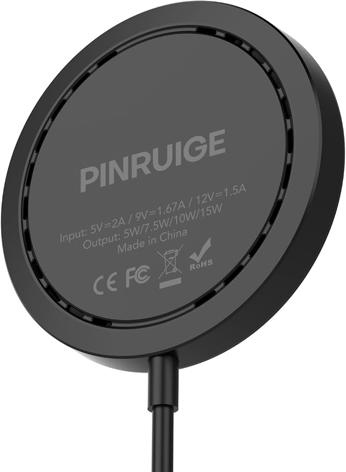 Wireless Charger 6.5ft / 2m 15W Max Fast Magnetic Wireless Charging Pad Compatible with iPhone 16/15/14/13/12 with USB-A Converter Black