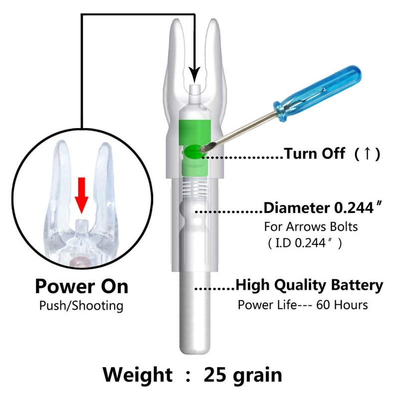 Linpeng 6PCS S Led Lighted Nocks for Arrows with .244"/6.2mm Inside Diameter,Screwdriver Included (Green)