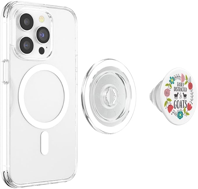Cute Easily Distracted By Goats Spring Floral Wreath White PopSockets Adhesive PopGrip