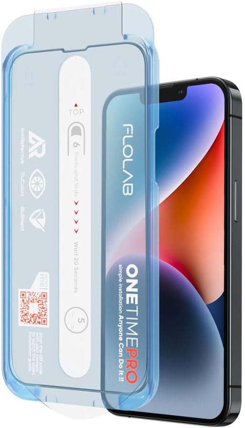 FLOLAB NanoArmour ONETIME PRO Protects Privacy Screen Protector for iPhone 14 Plus / 13 Pro Max - Anti Reflective Tempered Glass Durable Easy Installation Dust Free