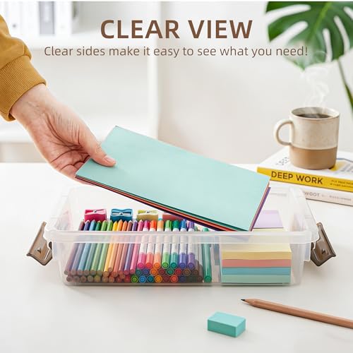 Citylife 3 PCS Plastic Storage Bins with Latching Lids Portable Project Case Clear File Box Stackable Storage Containers for Organizing B5 Paper, Photo, Document, Scrapbook - size: 3.3QT, style: 3 PCS