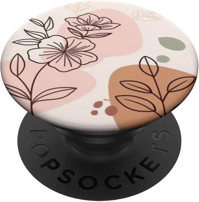 Peach Abstract Floral Line Art PopSockets Adhesive PopGrip
