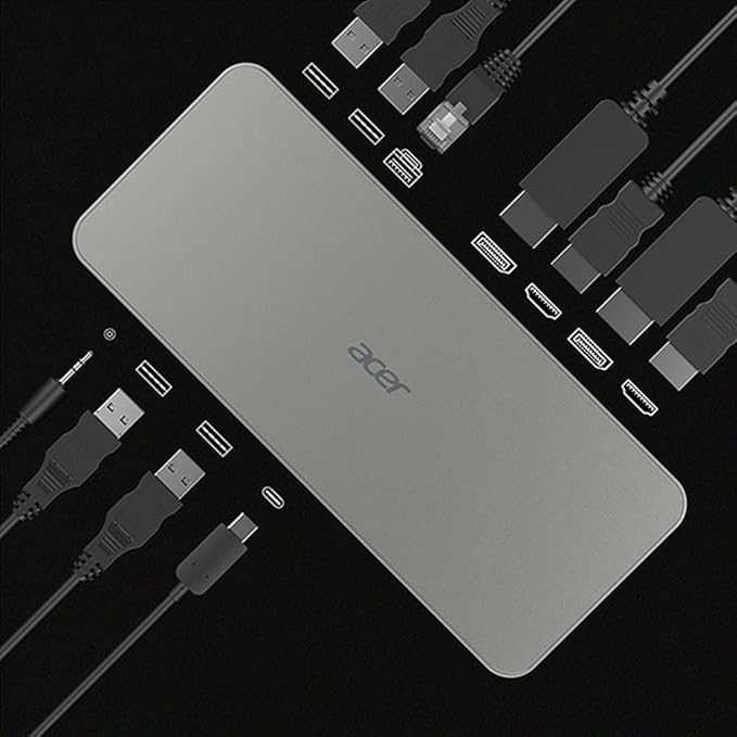 Acer 15 in 1 USB Type-C Docking Station Certified by Google, up to 3 Monitors (2 x HDMI + 2 x DP), 65W PD Power, 7 USB Ports, RJ45 Ethernet, Dock for All Chromebooks - Acer, Dell, HP, Lenovo, ASUS