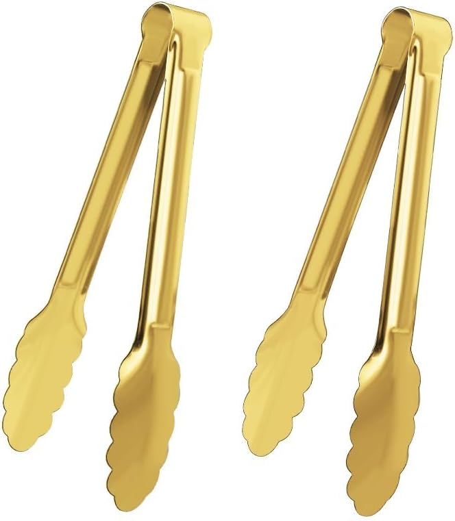XEVOM 2 Pack 9 Inch Serving Tongs,Gold Salad Buffet Tongs,Stainless Steel Serving Utensils