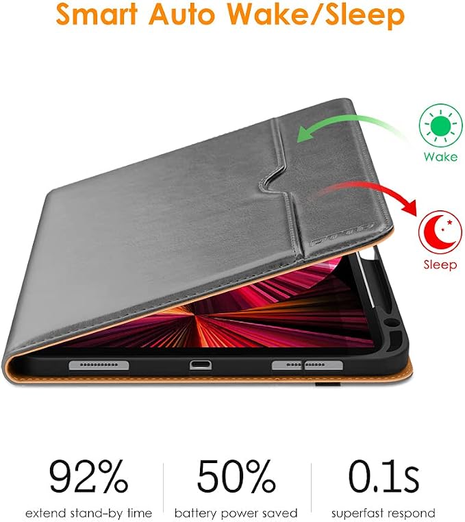 DTTO Case for iPad Pro 11 Inch 4th / 3rd / 2nd / 1st Generation 2022/2021/2020/2018Premium PU Leather Folio Stand Cover with Hand Strap Auto Wake/SleepMultiple Viewing Angles Black