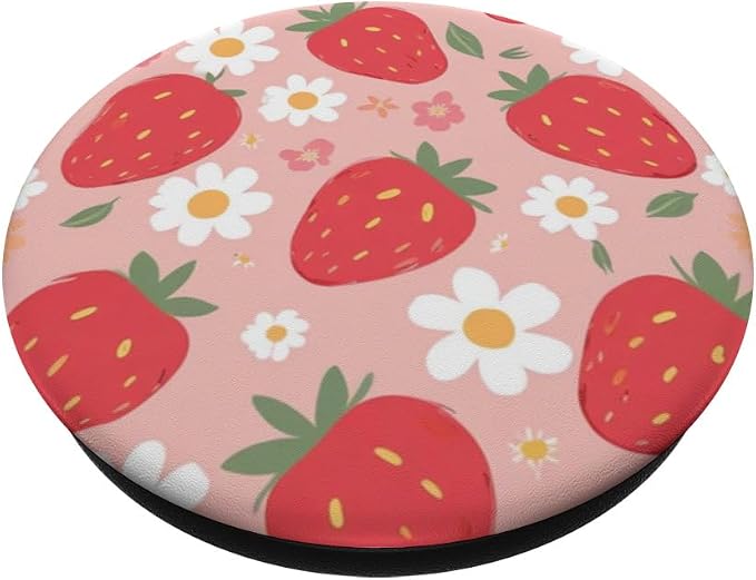 Pink Strawberry Daisy Pattern PopSockets PopGrip for MagSafe
