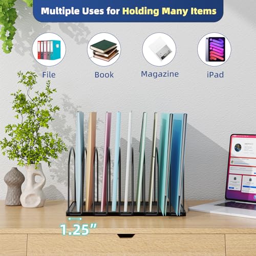Simple Trending 9 Section Metal File Sorter Organizer for Desk Home Office, Black - style: 7 Section Black