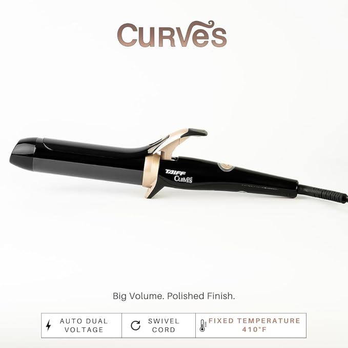 TAIFF Curves Professional Black Titanium Curling Iron – High-Performance Hair Curler & Rizadora para Cabello with Dual Voltage | Fixed Temperature 410°F | 1 1/2”