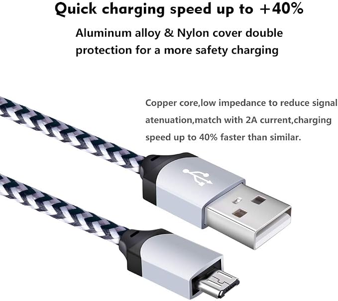 Android Phone Charger Micro Cable4-Pack Wall Plug 1A/5V Power Adapter with 6ft Nylon Braided Fast Charging Micro USB Cord Compatible Samsung Galaxy S7 S6 Edge S4 Note 5 Moto G5 Plus E4 G6 Play HTC