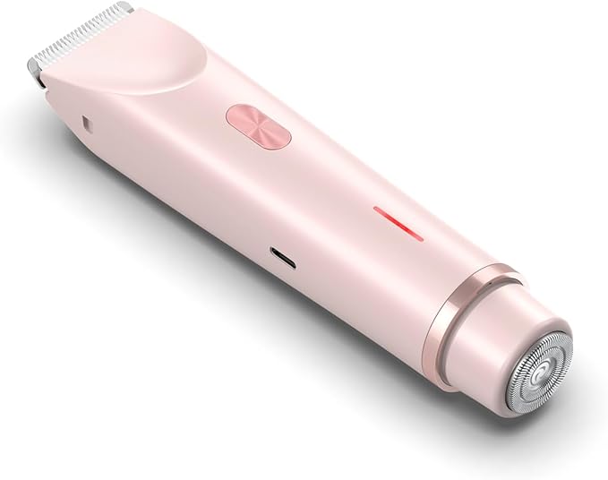 Bikini Trimmer for Women 2 in 1 Dual Head - IPX7 Waterproof Painless Electric Razors for Beauty, Pubic Hair, Face, Legs & Underarms– Portable Cordless Shaver with Fast Charging, Easy Cleaning (Pink)