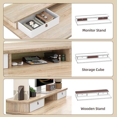 TIQLAB Standing Desk with Two Drawers, Stand Up Standing Desk Adjustable Height, Electric Sit Stand Table with Storage Shelf and Splice Board, 48 * 24 inch, Maple - color: Maple, size: 47*24 inch without keyboard tray