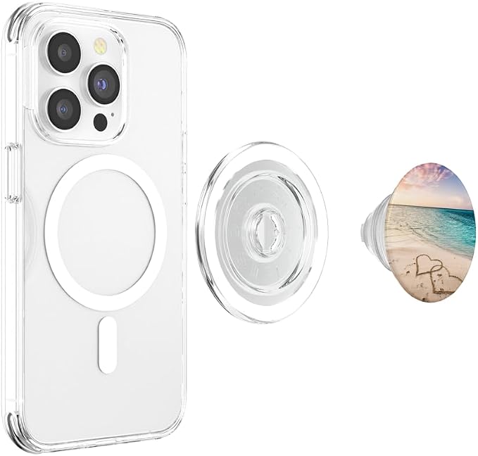 Tropical Beach Theme with Hearts in Sand PopSockets Adhesive PopGrip