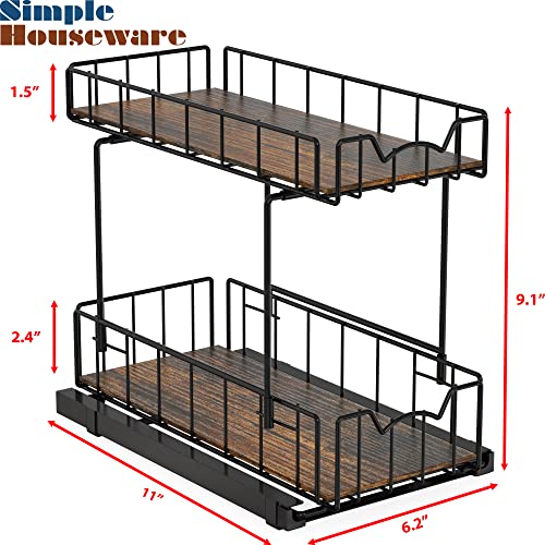 Simple Houseware 2-Tier Spice Rack Slide Out Wire Basket Drawer Organizer, Black - color: Black