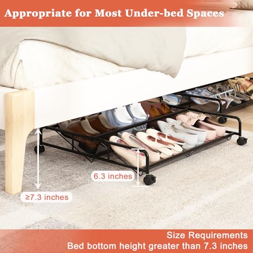 Under Bed Shoe Storage Organizer, Metal Mesh Under Bed Storage Containers with Wheels, Shoe Organizer Drawer Space Saving for Bedroom, 1 Pack - size: 1 Pack