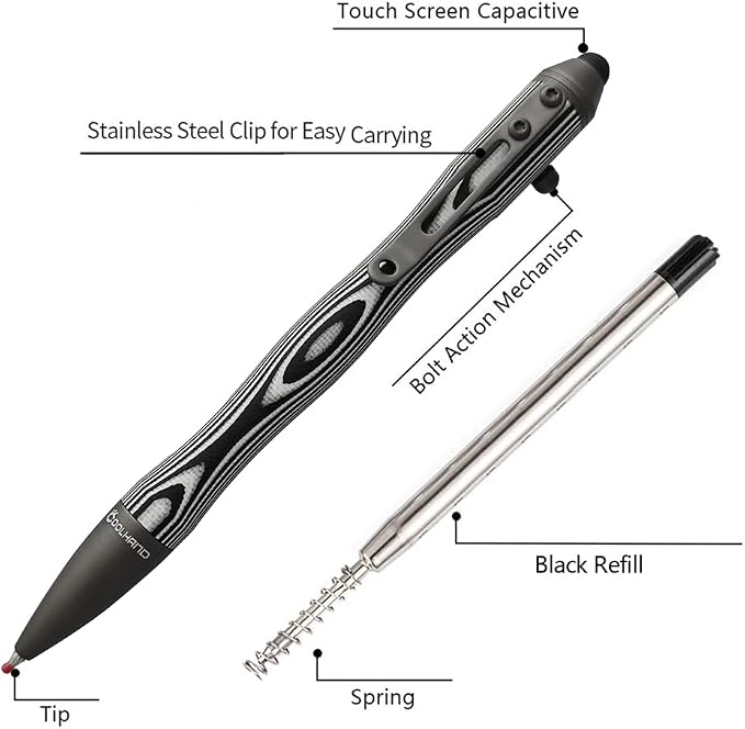 5.7'' G10 EDC Bolt Action Pen Touch Screen Stylus Model 5375-N | Refillable ballpoint ink G10 body with pocket clip ergonomic grip comes with a free refill