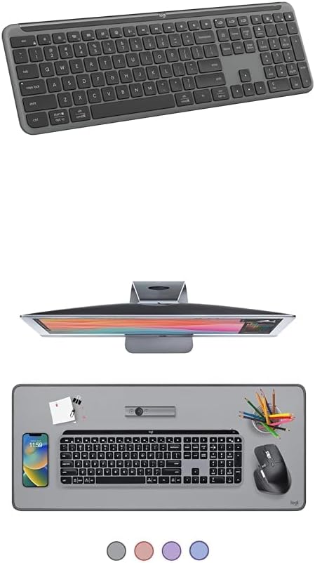 Logitech Signature Slim K950 Wireless Keyboard, Sleek Design, Switch Typing Between Devices, Quiet Typing, Bluetooth, Multi-OS, Windows, Mac, Chrome - Graphite + Desk Mat - Studio Series, Mid-Grey