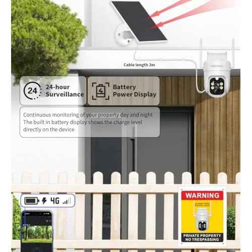 4G LTE Security Camera Outdoor, No WiFi Cellular Camera, Solar Camera Wireless with SIM Card & 32GB SD Card, 2K 4MP, PIR Motion Detection, Color Night Vision, 2-Way Talk, Siren, No Trespassing Sign