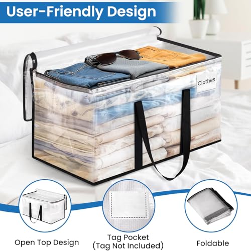 RoomHacks Clear Heavy Duty Extra Large Moving Bags, Reinforced Handle and Double Zipper Storage Bags for Packing Essentials (6 Packs) - size: 125L- 6Packs