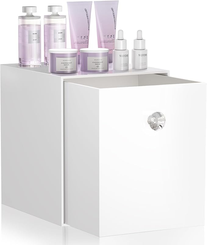 Delamu Disposable Facial Towels Storage Box - Stackable Acrylic Organizer Compatible with Clean Skin Club Towel XL, Bathroom Vanity, Dresser Holder, Dustproof Multipurpose for Makeup, Skincare,White