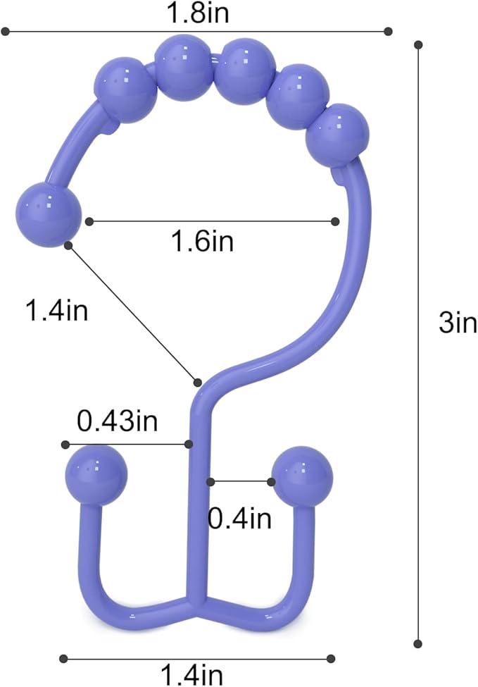 Shower Curtain Hooks, Goowin Shower Curtain Rings, Stainless Steel Shower Curtain Hooks Rust Proof Free Sliding Double Shower Hooks for Curtain, Shower Curtains & Liners (Purple)