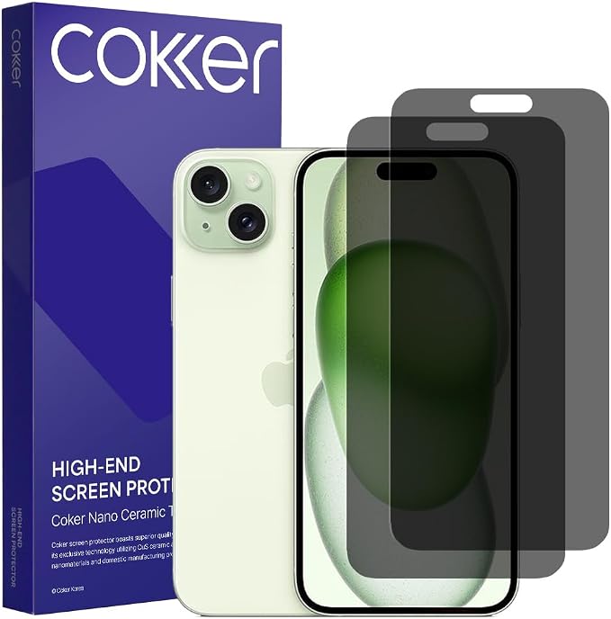 COKER 2PACK Privacy Screen Protector for iPhone 12 Mini Anti Spy 9H Hardness Shatterproof Anti-Scratch Anti-Fingerprint Touch Sensitive PET Film Blue Light Filter Easy Install