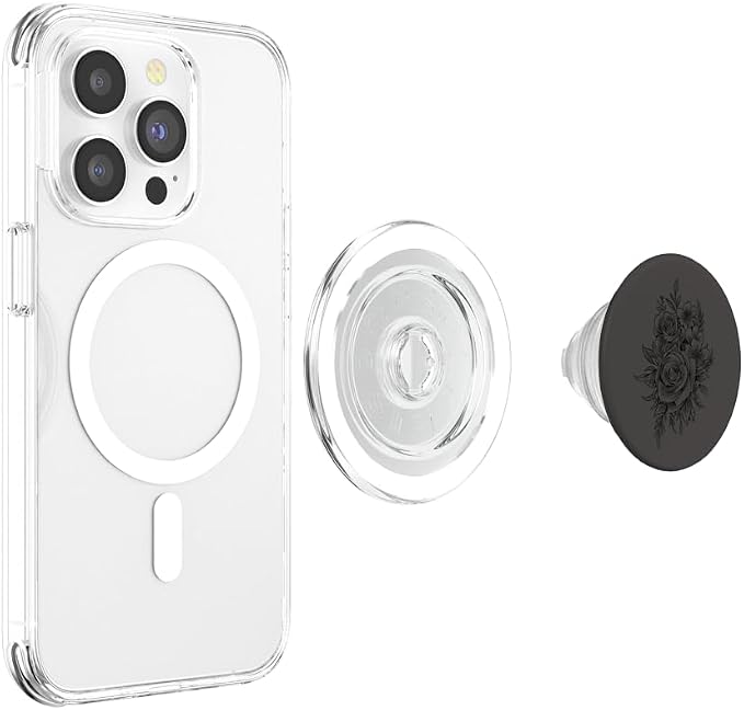 Black Gray Floral Flower PopSockets Adhesive PopGrip