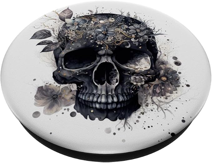 Floral Skull Graphic for Women Birthday Unique Black Skull PopSockets Adhesive PopGrip