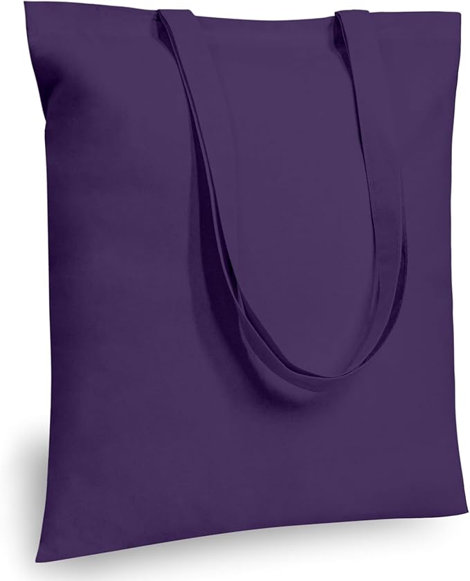 TOPDesign 24-Pack Economical 16"x15" Deep Purple Cotton Tote Bags, Lightweight Medium Reusable Grocery Shopping Cloth Bags, Suitable for DIY, Advertising, Promotion, Gift, Activity