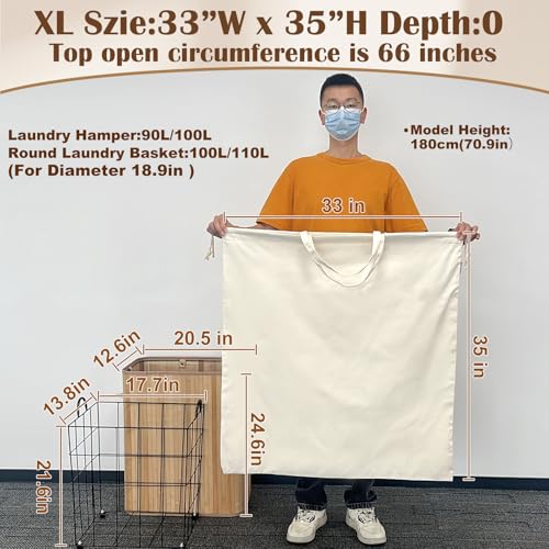 Canvas Laundry Bag 33"Wx 35"H, Thick Canvas Laundry Bag with Handles & Drawstring, Extra Large Heavy Duty Washable Basket Liner Hamper Liner Storage Sack (Beige XL, 1 Pack) - color: Beige, size: XL 33"W x 35"H┃1 Pack