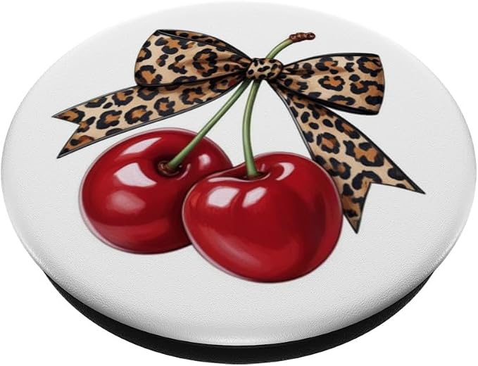 Cherry Leopard Bow Coquette PopSockets PopGrip for MagSafe