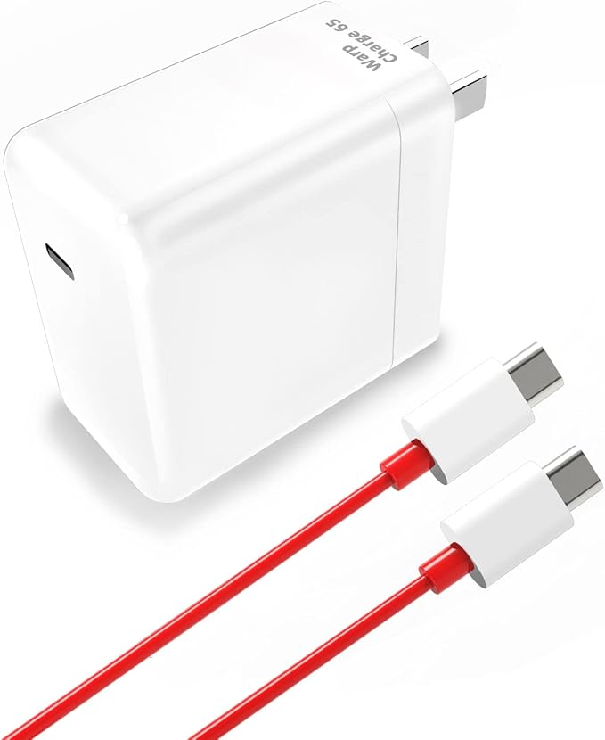 65W Warp Charger Replacement for OnePlus for OnePlus 13/12R/12/11/10/Nord 2 5G/9 Pro/9RT/9/9R/8T/Realme 10V 6.5A Fast Charging Adapter with 5.0ft USB-C Cable
