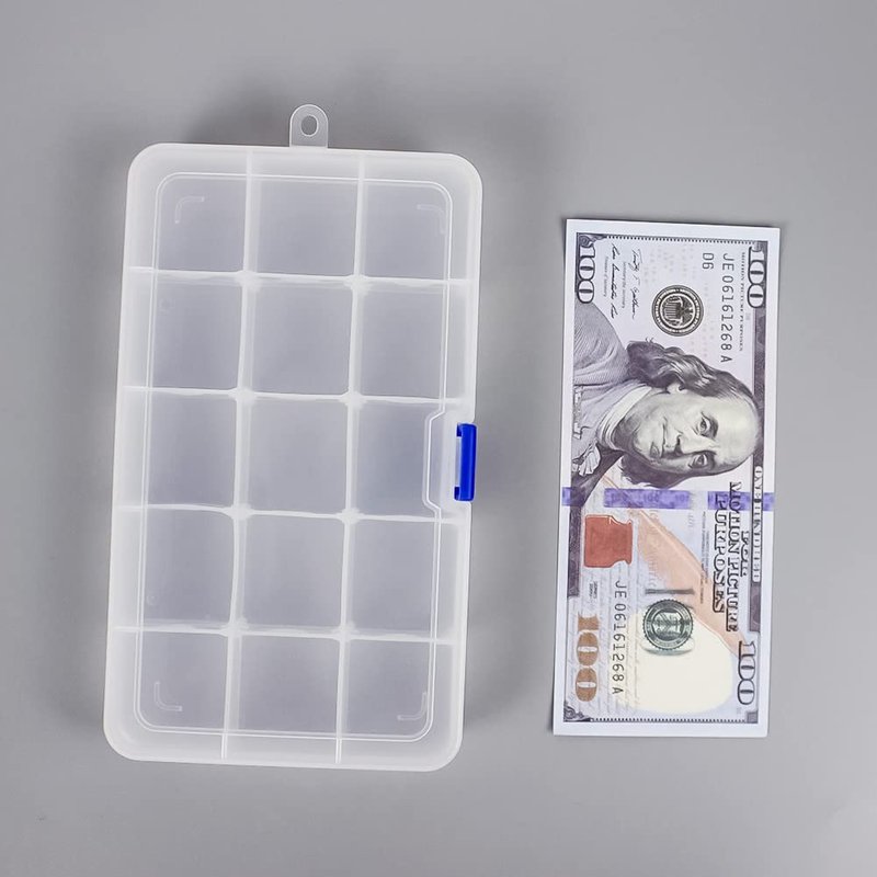 Qualsen 15 Girds Bead Organizer with Adjustable Dividers(4 Pack), Tackle Box Organizer and Small Plastic Organizer Box for Jewelry, Beads, Earrings, Crafts, Screws and Fishing Tackles Small Items