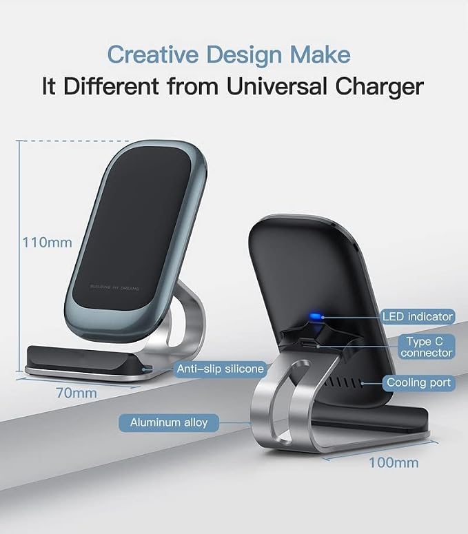 Metal Stand Qi Wireless Charger 15W for Doogee S89 S90 S95 S96 S97 S98 Pro S88 Plus Ulefone Armor 14 13 11 11T 10 9Blackview BV9700 BV9800 BV9900 Pro