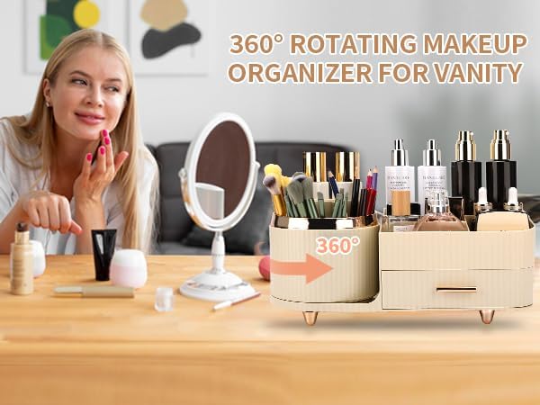Makeup Organizer for Vanity, Cosmetic Display Case with Drawers, Fits Makeup, Skincare Products, Brushes, Lipsticks, and Other Accessories, Versatile Storage Solution (Cream)