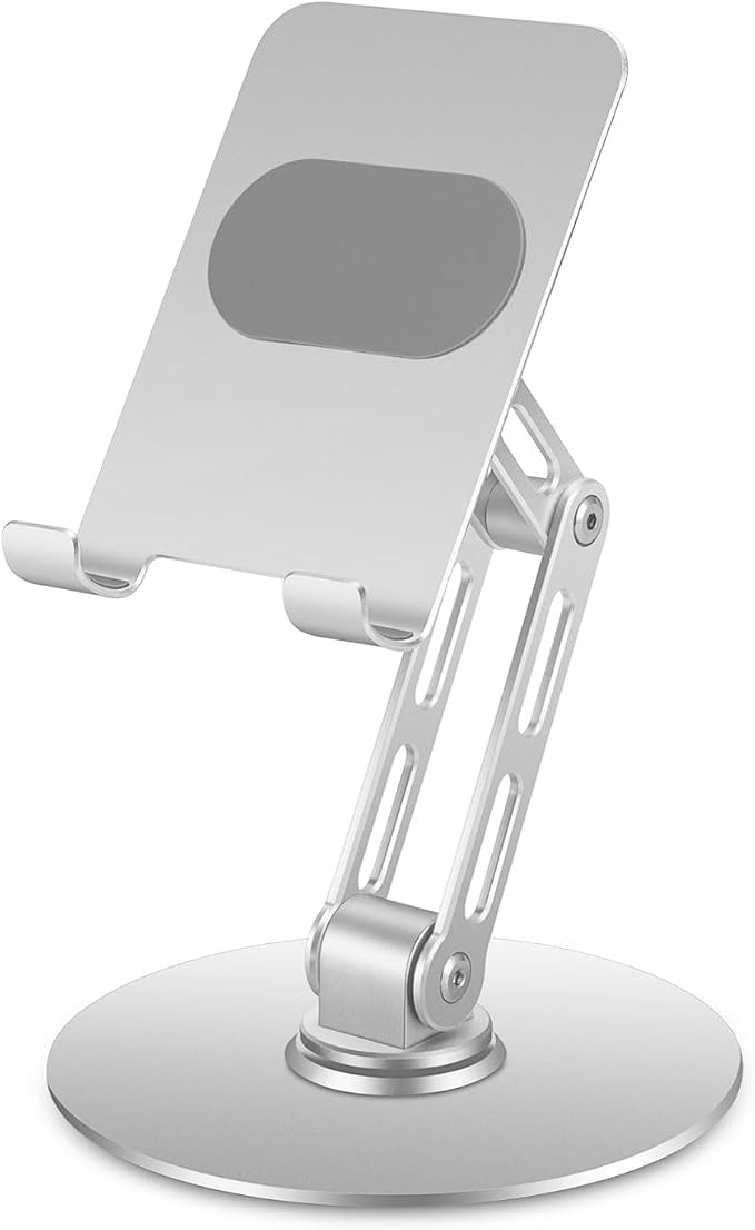 Adjustable Aluminum Phone Stand for Desk Phone Holder for iPhone &amp iPad | Weighted Metal Base for Stable Typing Adjustable Height &amp 360° Rotation for Comfortable Desk Use