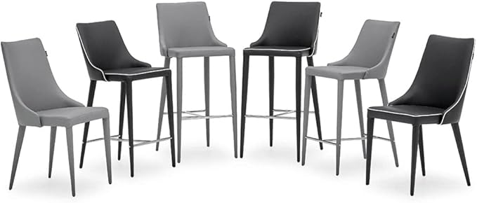 ZURI Jillian Gray Leatherette Bar Stool with Stainless Steel Base