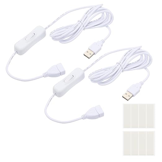 PATIKIL 1M USB Cable with ON/Off Switch 2 Pcs USB Male to Female Extension Cord with Foam Double-Sided Tape for LED Desk Lamp LED Strip Black