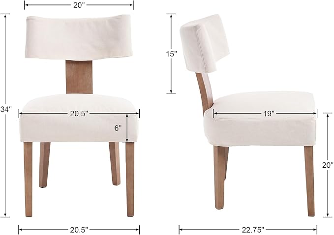 Upholstered Dining Chairs Set of 6 with Seat Covers, Modern Wooden Kitchen Chairs Fabric Side Dining Room Chair Farmhouse Dinner Chair, Beige