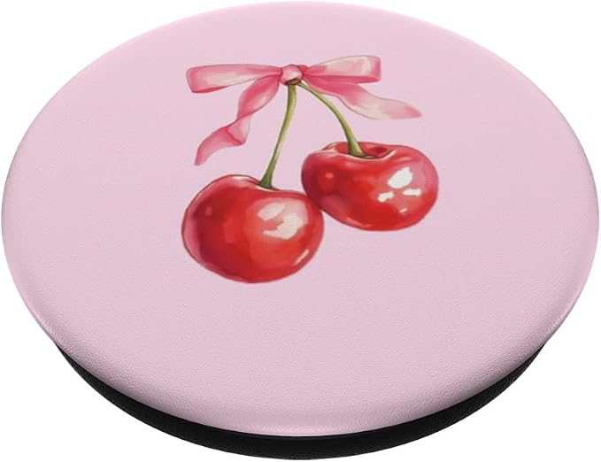 Pink Bow Aesthetic Cute Cherry PopSockets PopGrip for MagSafe
